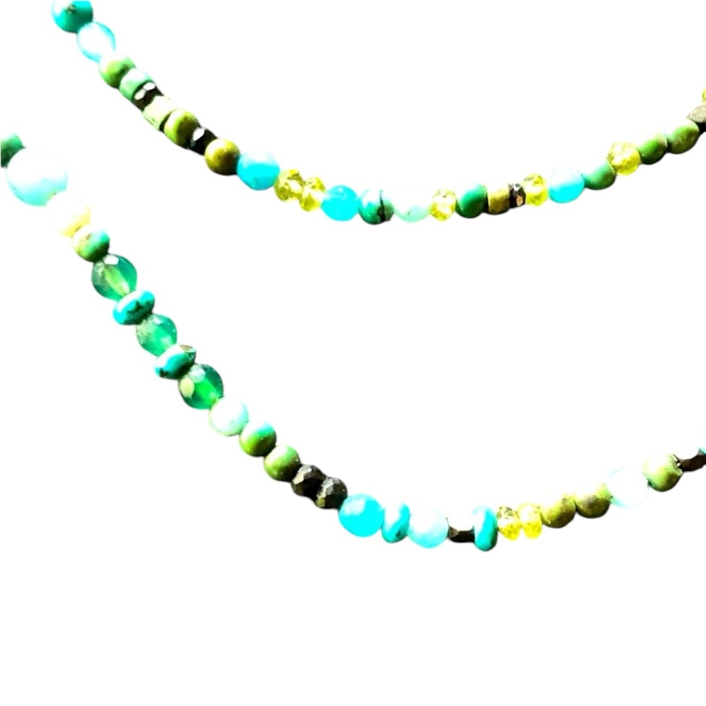 Turquoise Precious beaded necklace peridot black onyx necklace blue agate .925 - Picture 15 of 16